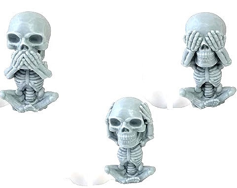Set of (3) Skull Heads and Skeleton Body - See No Evil, Hear No Evil, Speak No Evil